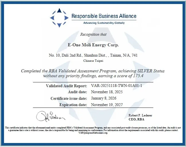 Molicel Achieves RBA Silver Status, Setting a New Benchmark for Ethical Battery Manufacturing