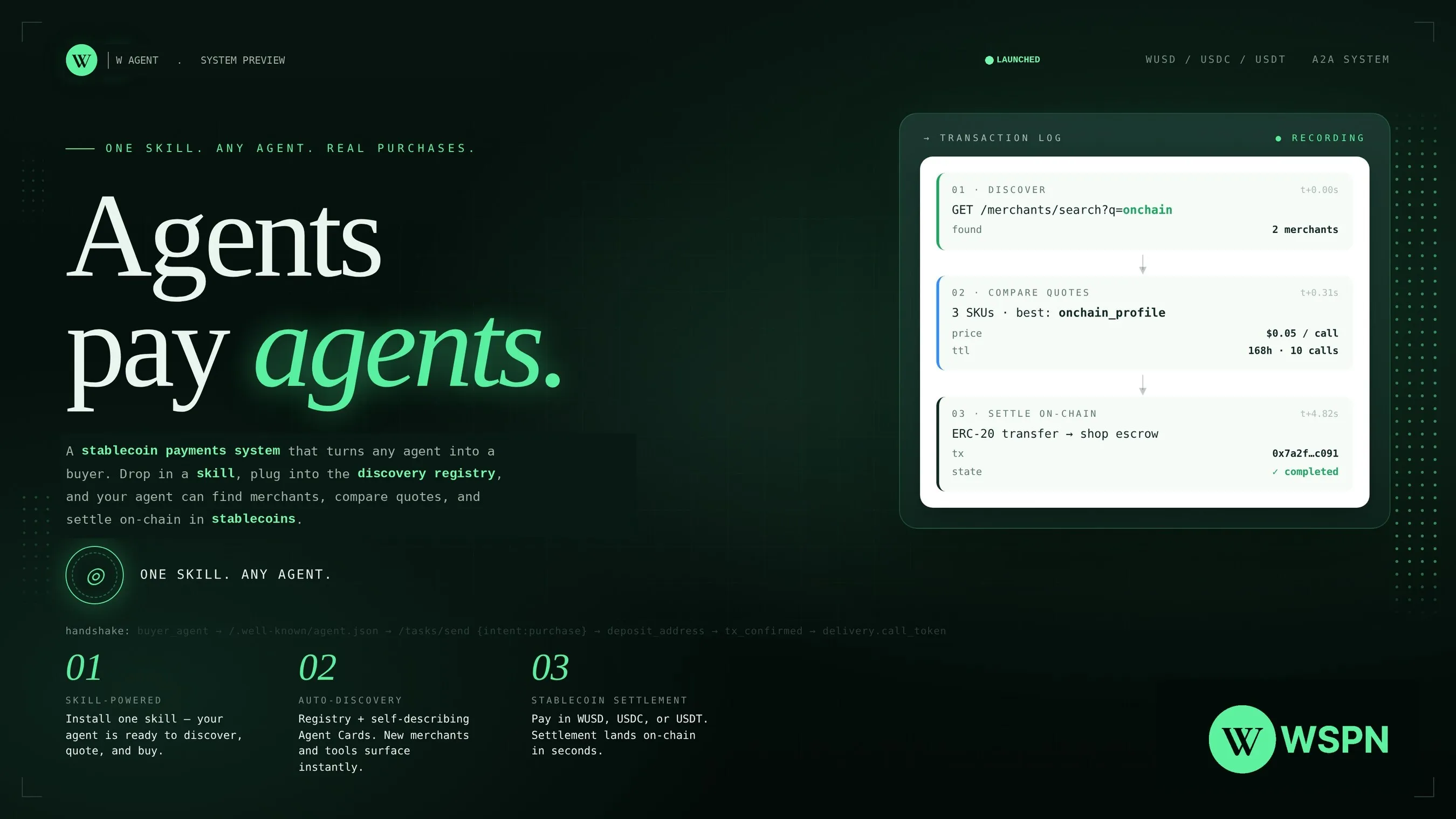 WSPN Launches W Agent: A Stablecoin Payment Skill Built for the AI Agent Economy